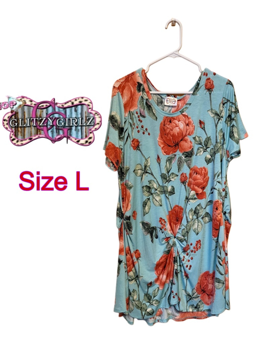 🌺🌸 Floral Knot Front Tunic Dress L Boho Cottagecore Whimsigoth Spring Summer 🌸🌺